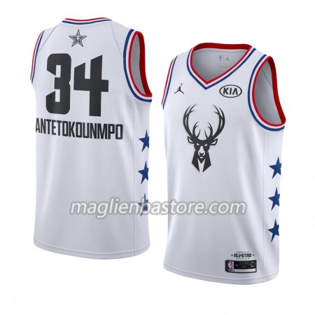 Maglia Milwaukee Bucks Giannis Antetokounmpo 34 2019 All-Star Jordan Brand Bianco Swingman - Uomo